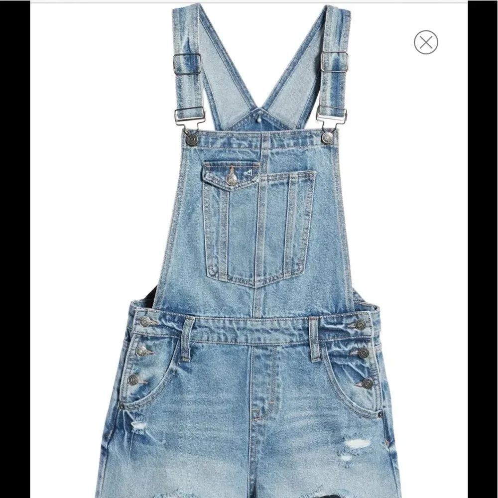Hidden Frayed Denim Short Overalls - Picture 6 of 13